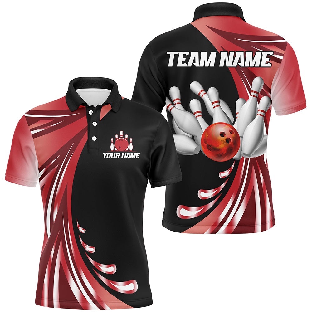 Red Bowling Team Polo Shirt For Men & Women Custom Bowling Polo Shirt, Personalized Bowling Team Shirt