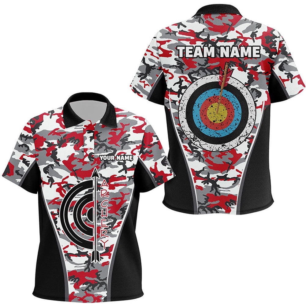 Red Camo Target Archery Polo Shirts Archery Polo Custom Archery Team Shirts, Custom Archery Team Polo Shirt