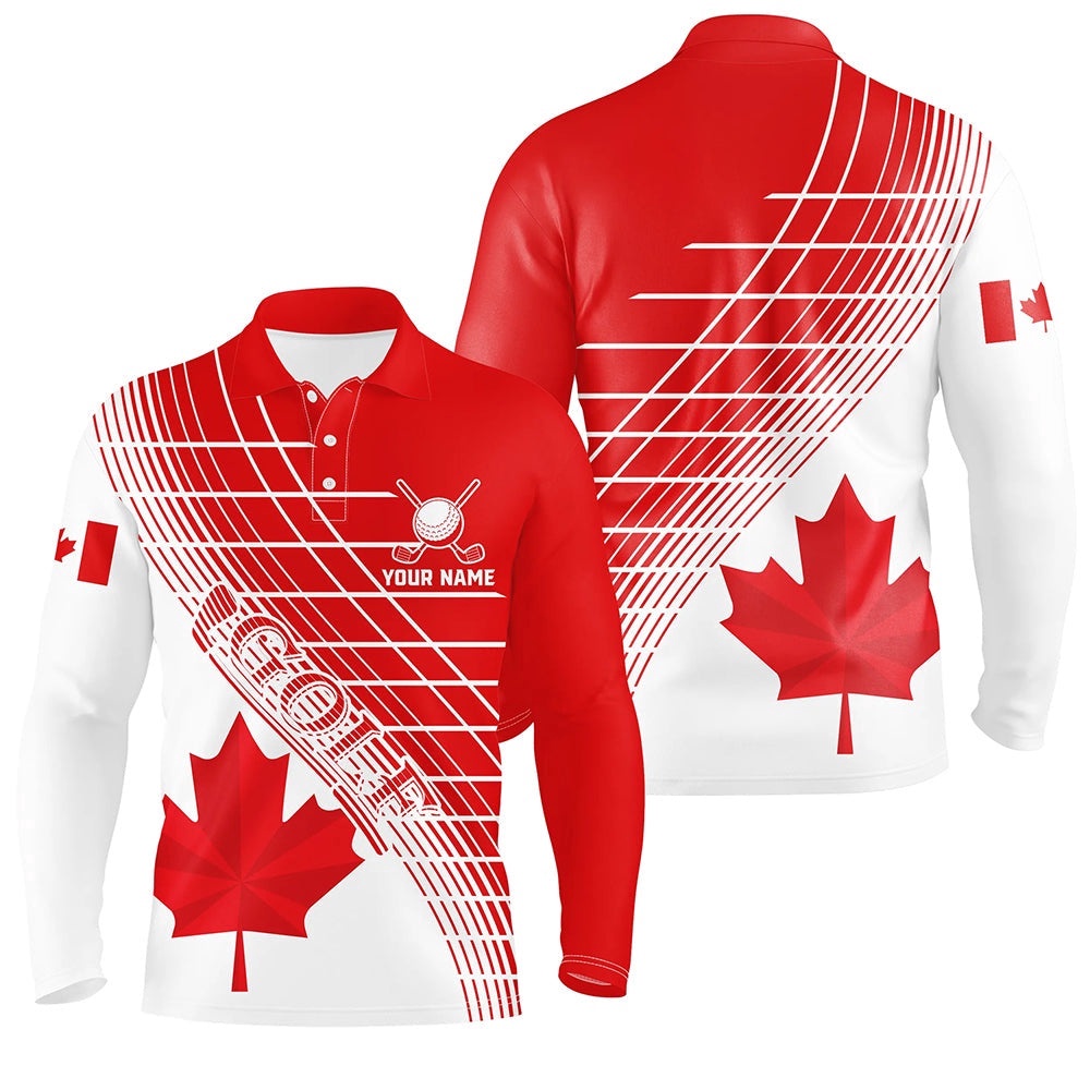 Red Canada Leaf Men’s Golf Polo Shirts Custom White Patriotic Canadian Flag Golf Shirts For Men, Golf Polo Shirt, Golf Shirts