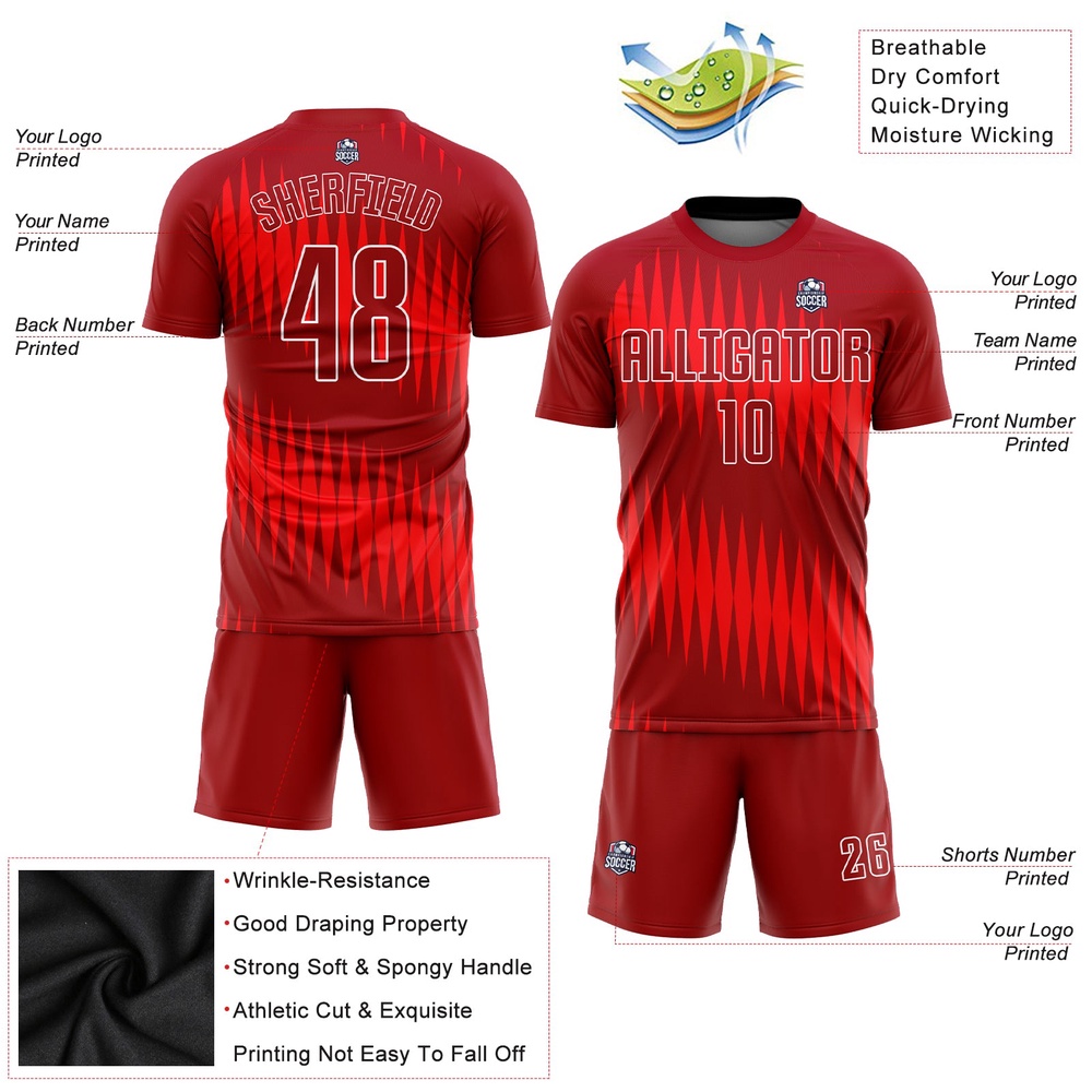 Red Crimson White Sublimation Soccer Uniform Jersey, Custom Team Soccer Jersey Shirt