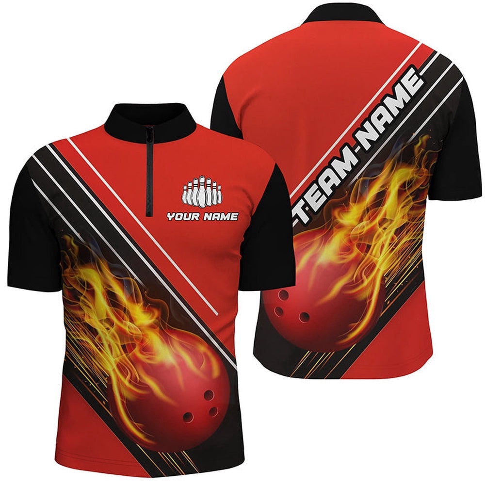 Red Flame Bowling Ball Bowling Shirts For Men And Women, Bowling Team Jersey, Custom Bowling Team Jersey Shirt