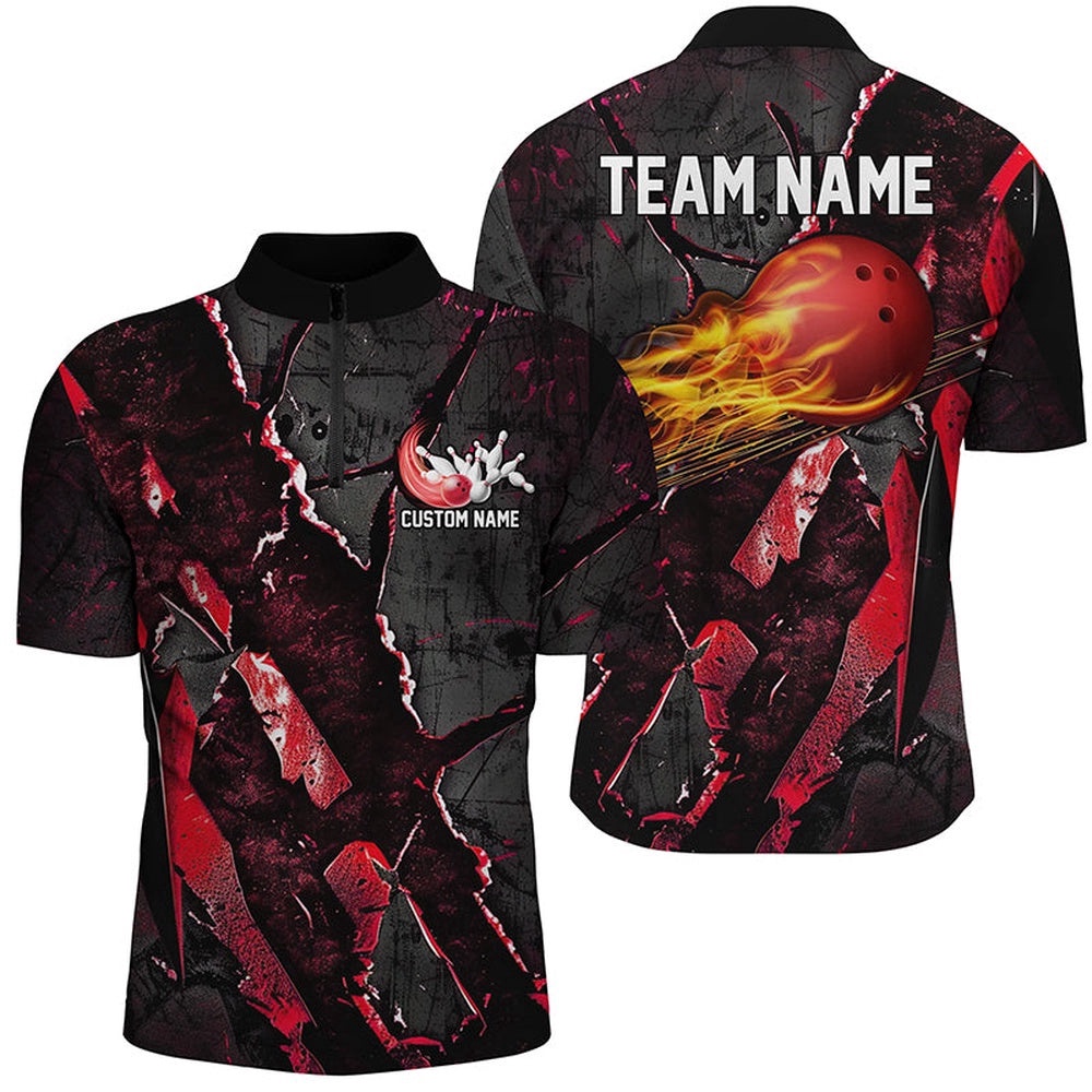 Red Flame Bowling Ball Customize Bowling Team Shirts, Bowling Tournament Outfits, Custom Bowling Team Jersey Shirt