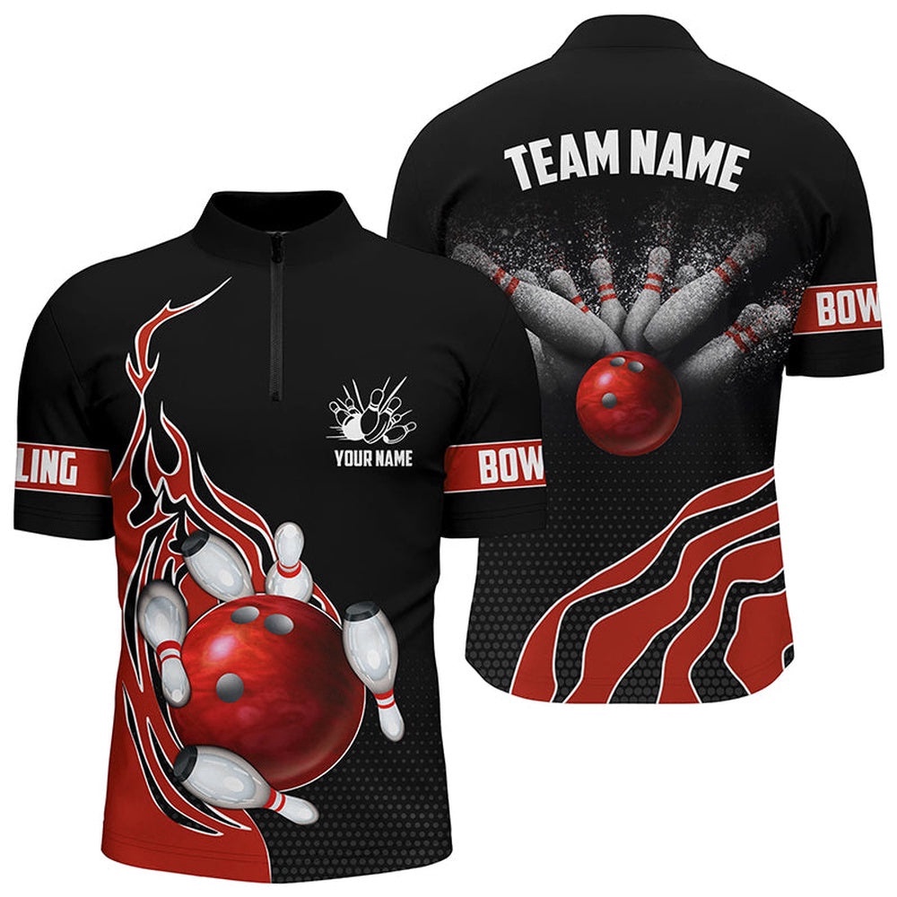 Red Flame Bowling Jersey For Men Bowling Ball, Bowling Team Jersey Bowler Outfits, Custom Bowling Team Jersey Shirt