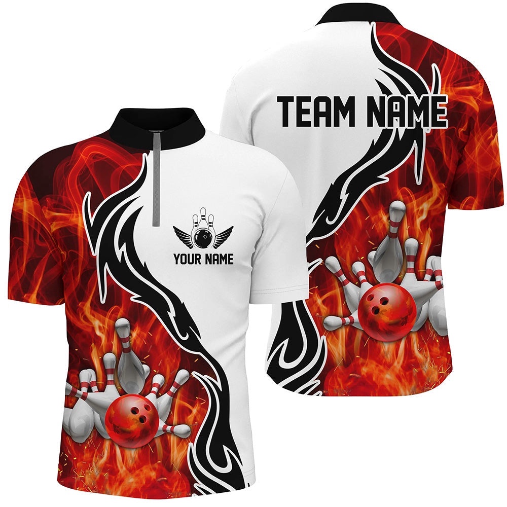Red Flame Bowling Jersey For Men, Bowling Team Jersey Bowler Outfit, Custom Bowling Team Jersey Shirt