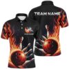 Red Flame Bowling Polo Shirt Men & Women Custom Bowling Team League Polo Shirt, Personalized Bowling Team Shirt