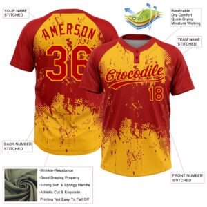 Red Gold 3D Pattern Abstract Splatter Grunge Art Two Button Unisex Softball Jersey Custom Team Softball Jersey 3 ofevoe.jpg