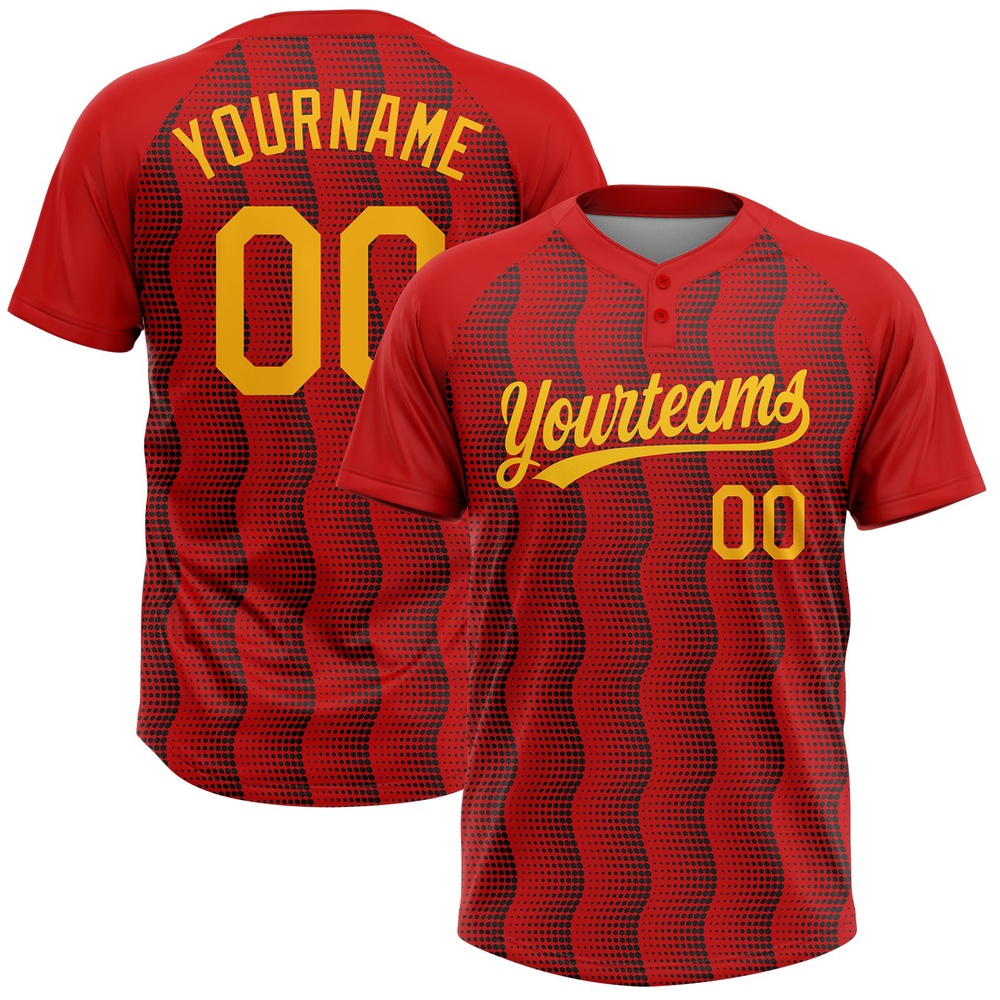 Red Gold Black 3D Pattern Two Button Unisex Softball Jersey, Custom Team Softball Jersey