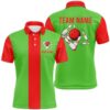 Red Gradient Bowling Ball And Pins Team Polo Shirt, Mens Polo Bowling Shirts Bowling League, Personalized Bowling Team Shirt