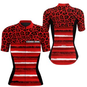 Red Leopard Cycling Jersey Women Short Sleeve&hellip;
