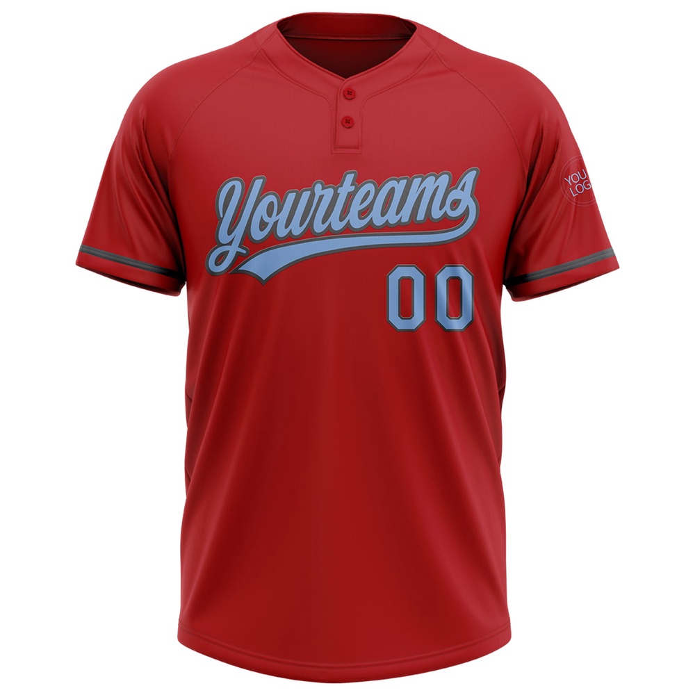 Red Light Blue Steel Gray Two Button Unisex Softball Jersey, Custom Team Softball Jersey