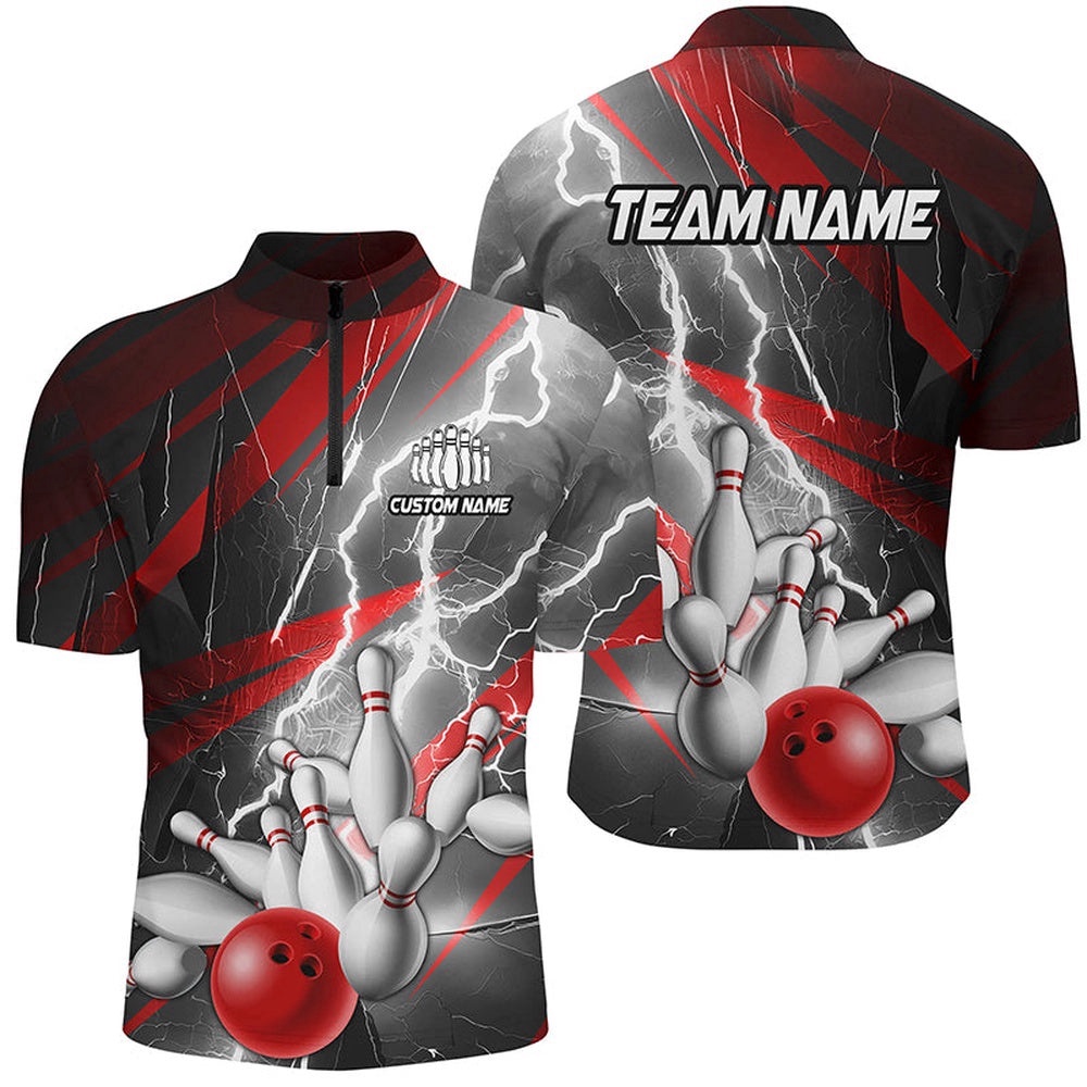 Red Lightning Thunder Bowling Team Jersey,Team Bowling Shirts For Men And Women, Custom Bowling Team Jersey Shirt
