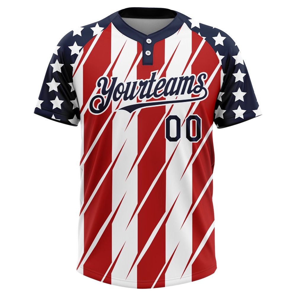 Red Navy White 3D American Flag Fashion Two Button Unisex Softball Jersey, Custom Team Softball Jersey