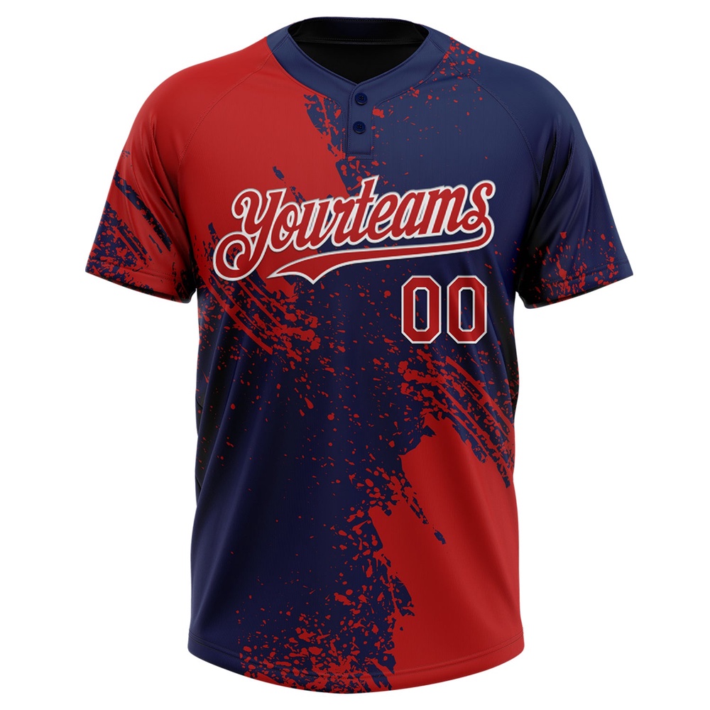 Red Navy White 3D Pattern Abstract Brush Stroke Two Button Unisex Softball Jersey, Custom Team Softball Jersey
