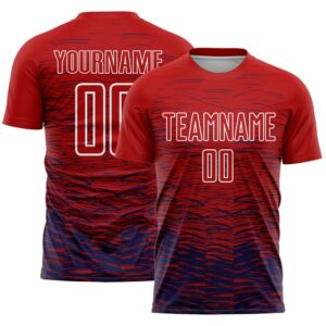 Red Navy White Line Sublimation Soccer Uniform&hellip;
