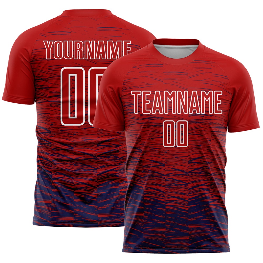 Red Navy White Line Sublimation Soccer Uniform Jersey, Custom Team Soccer Jersey Shirt