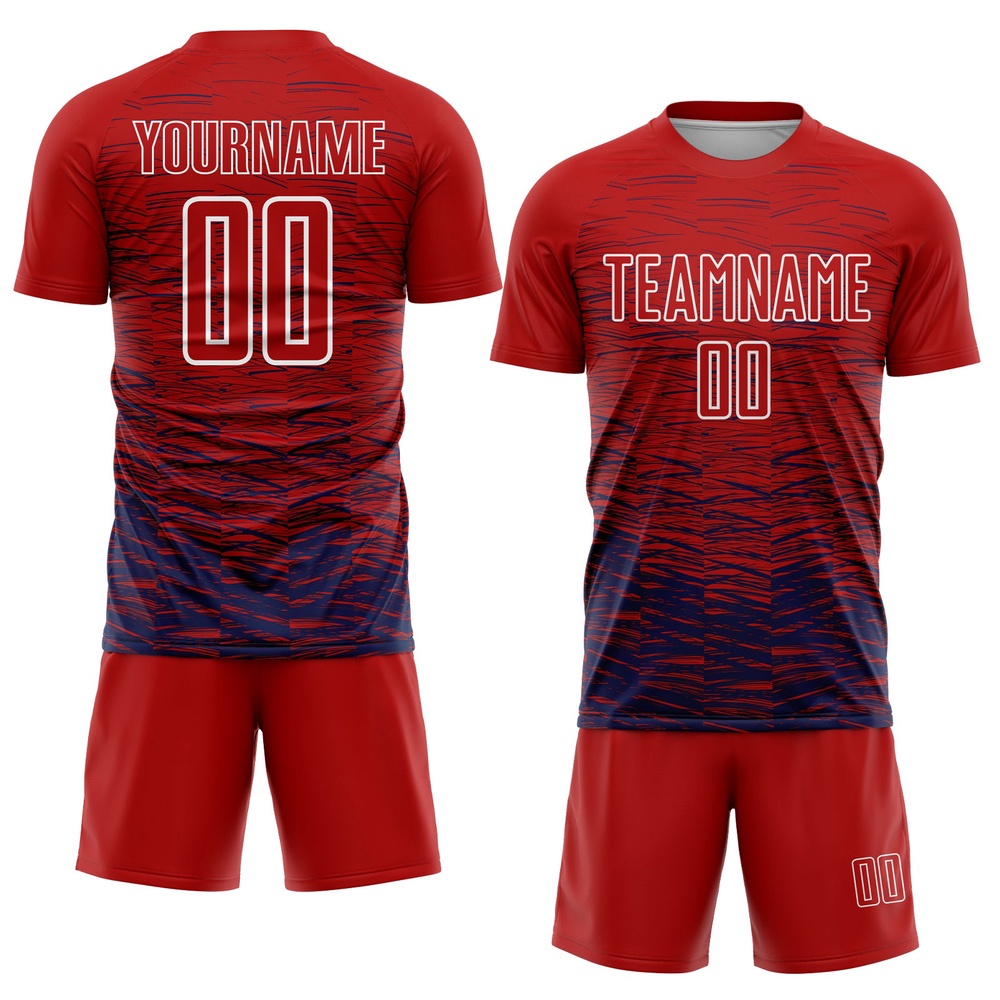 Red Navy White Line Sublimation Soccer Uniform Jersey, Custom Team Soccer Jersey Shirt