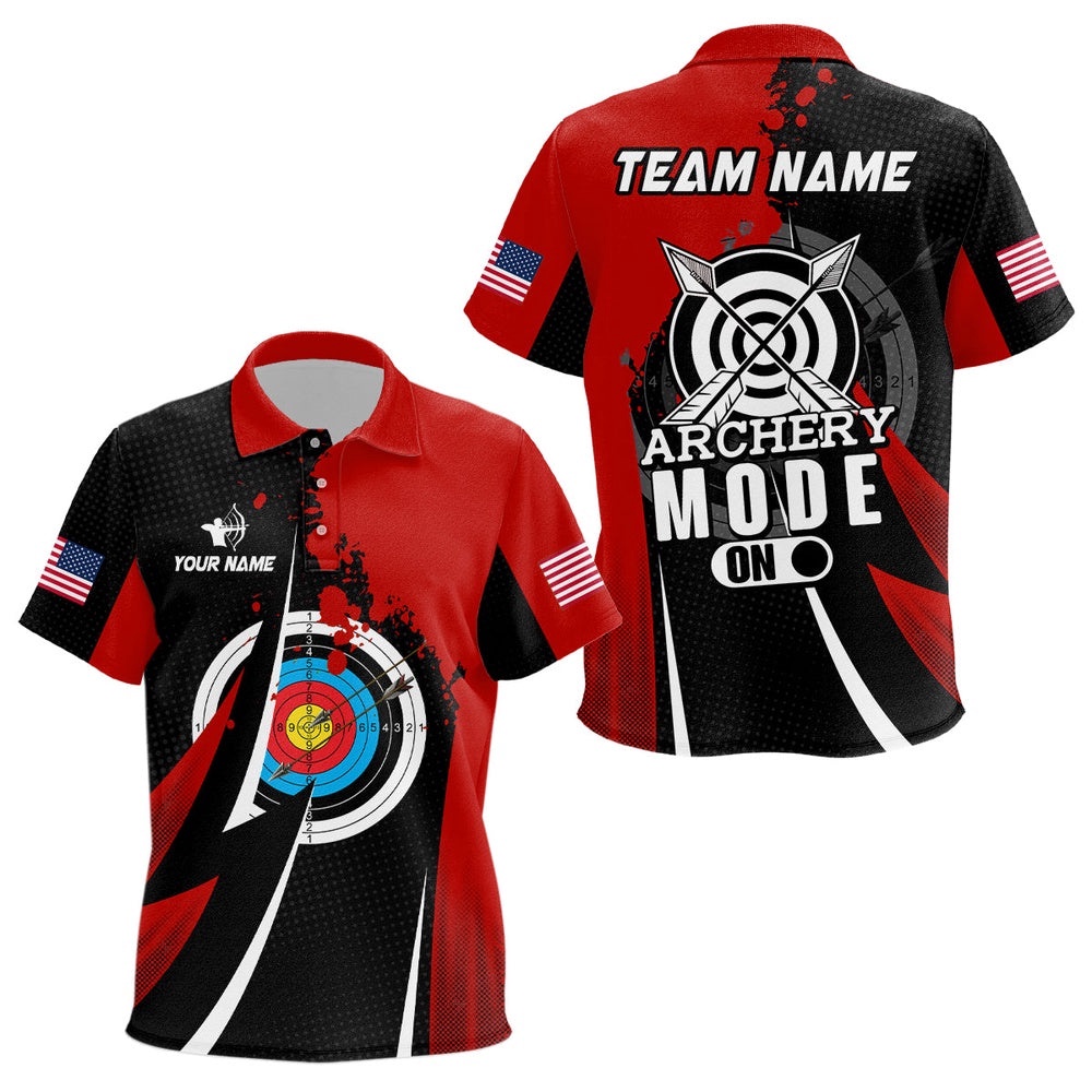 Red Polo Archery Mode On Polo Shirts Custom Archery Polo Team Shirts, Custom Archery Team Polo Shirt