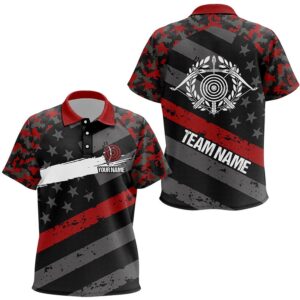 Red Retro US Flag Archery Polo Shirts,&hellip;