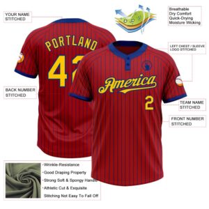 Red Royal Pinstripe Yellow Two Button Unisex Softball Jersey Custom Team Softball Jersey 3 kwsoyr.jpg