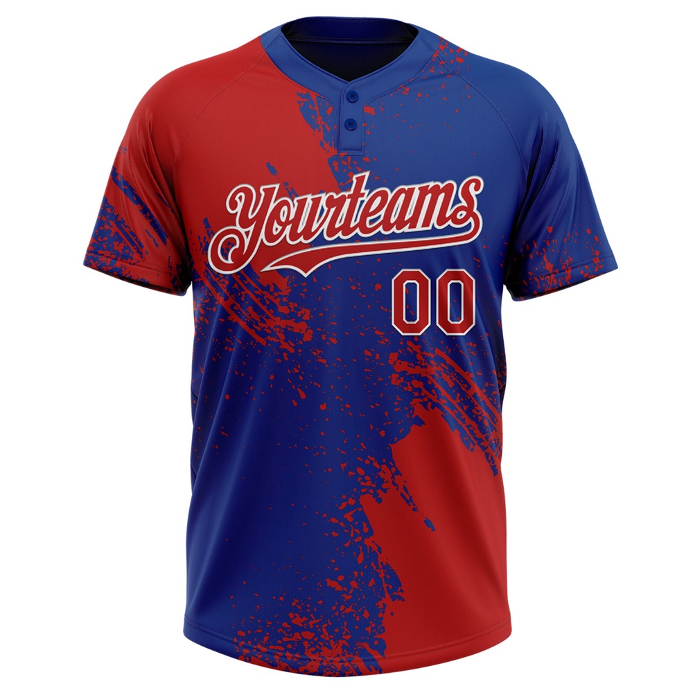 Red Royal White 3D Pattern Abstract Brush Stroke Two Button Unisex Softball Jersey, Custom Team Softball Jersey