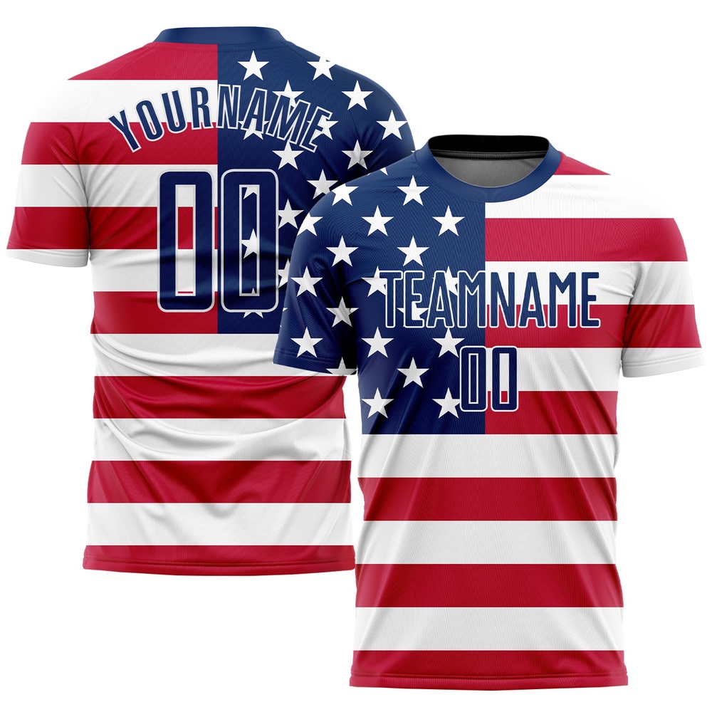 Red Royal White Sublimation American Flag Soccer Uniform Jersey, Custom Team Soccer Jersey Shirt