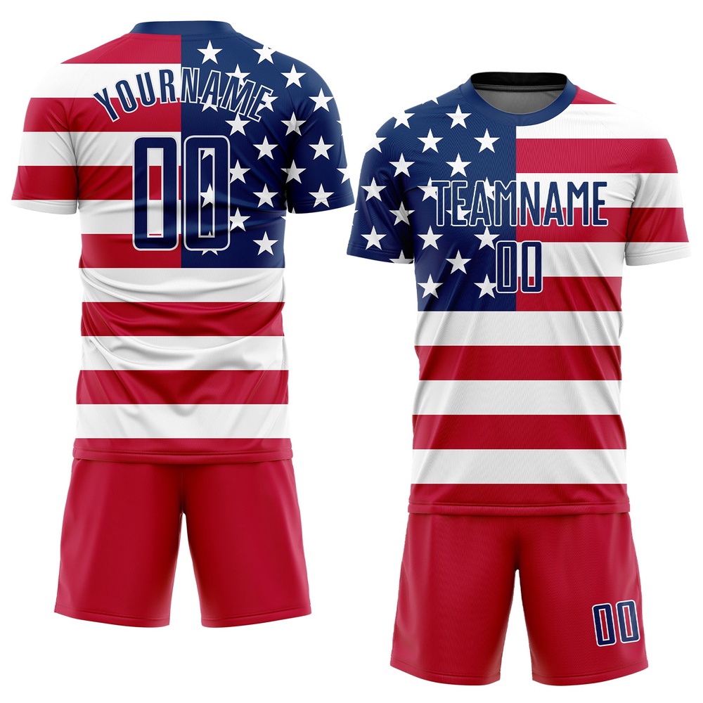 Red Royal White Sublimation American Flag Soccer Uniform Jersey, Custom Team Soccer Jersey Shirt