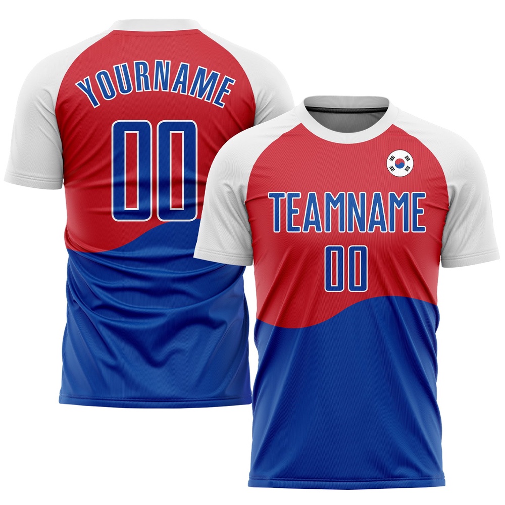 Red Royal White Sublimation South Korean Flag Soccer Uniform Jersey, Custom Team Soccer Jersey Shirt