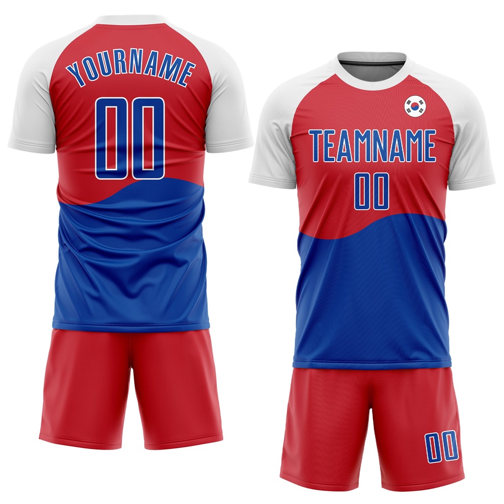 Red Royal White Sublimation South Korean Flag Soccer Uniform Jersey, Custom Team Soccer Jersey Shirt