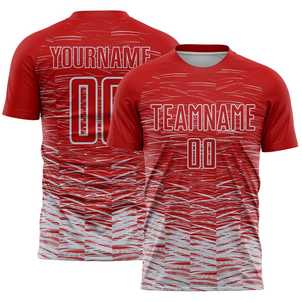 Red Silver White Line Sublimation Soccer Uniform Jersey, Custom Team Soccer Jersey Shirt