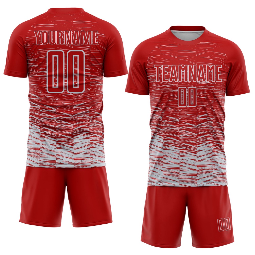 Red Silver White Line Sublimation Soccer Uniform Jersey, Custom Team Soccer Jersey Shirt