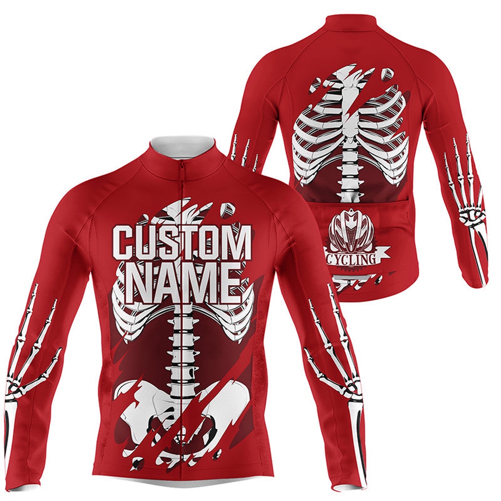 Red Skeleton Men Cycling Jersey Skull Bike Shirt Dirt Breathable Road Biking Tops, Custom Mono Cycling Jersey