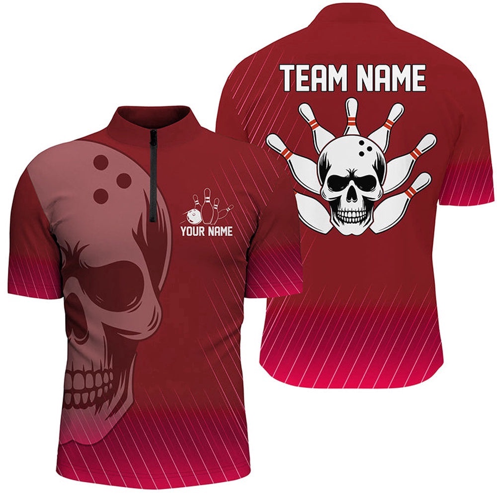 Red Skull Bowling Shirts Men & Women Bowling Team Jersey Unisex, Custom Bowling Team Jersey Shirt