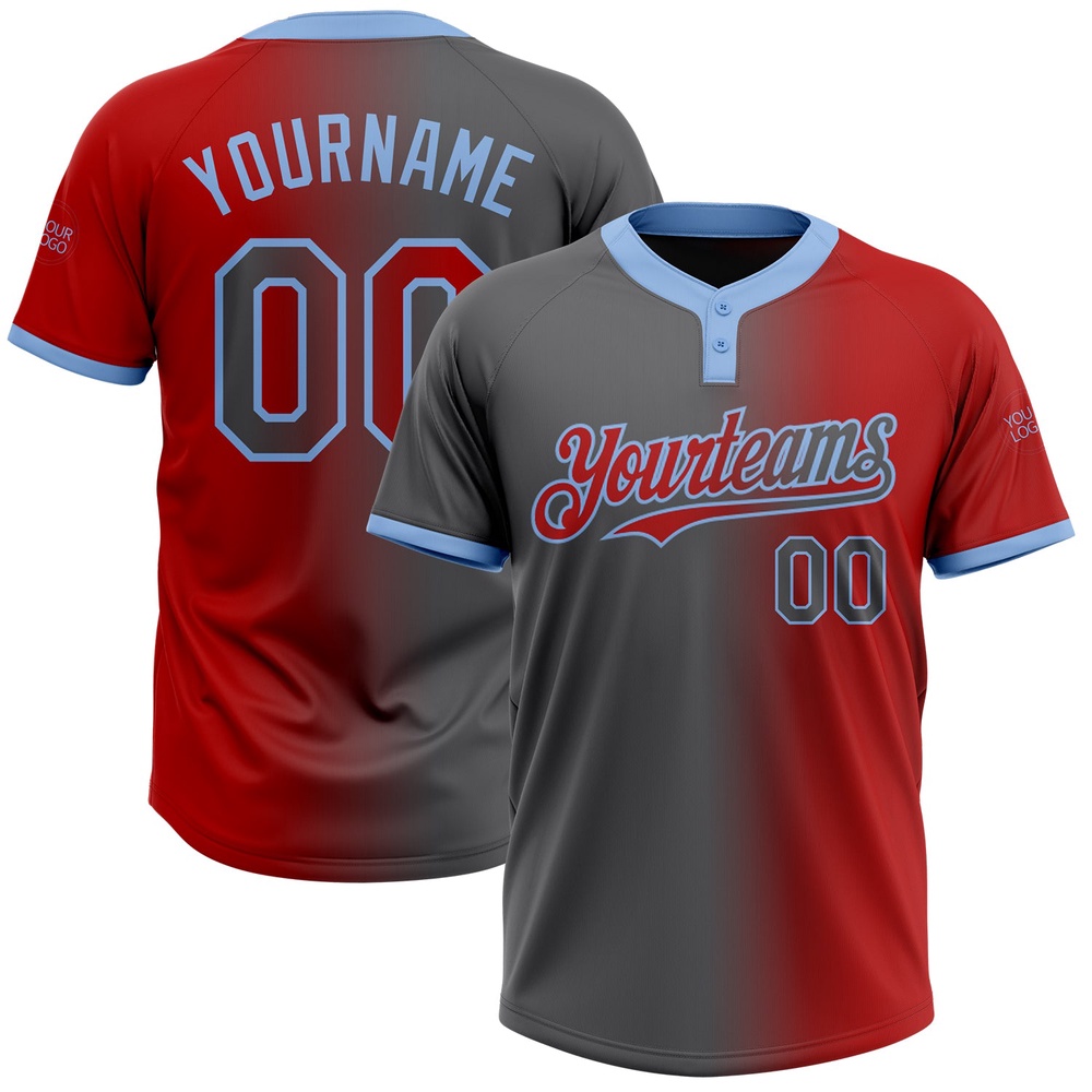 Red Steel Gray Light Blue Gradient Fashion Two Button Unisex Softball Jersey, Custom Team Softball Jersey