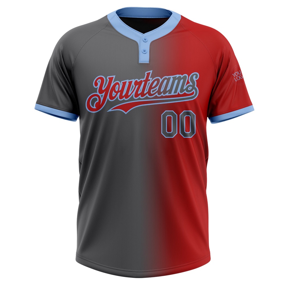 Red Steel Gray Light Blue Gradient Fashion Two Button Unisex Softball Jersey, Custom Team Softball Jersey