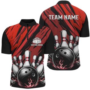 Red Strike Bowling Team Jersey For Men&hellip;