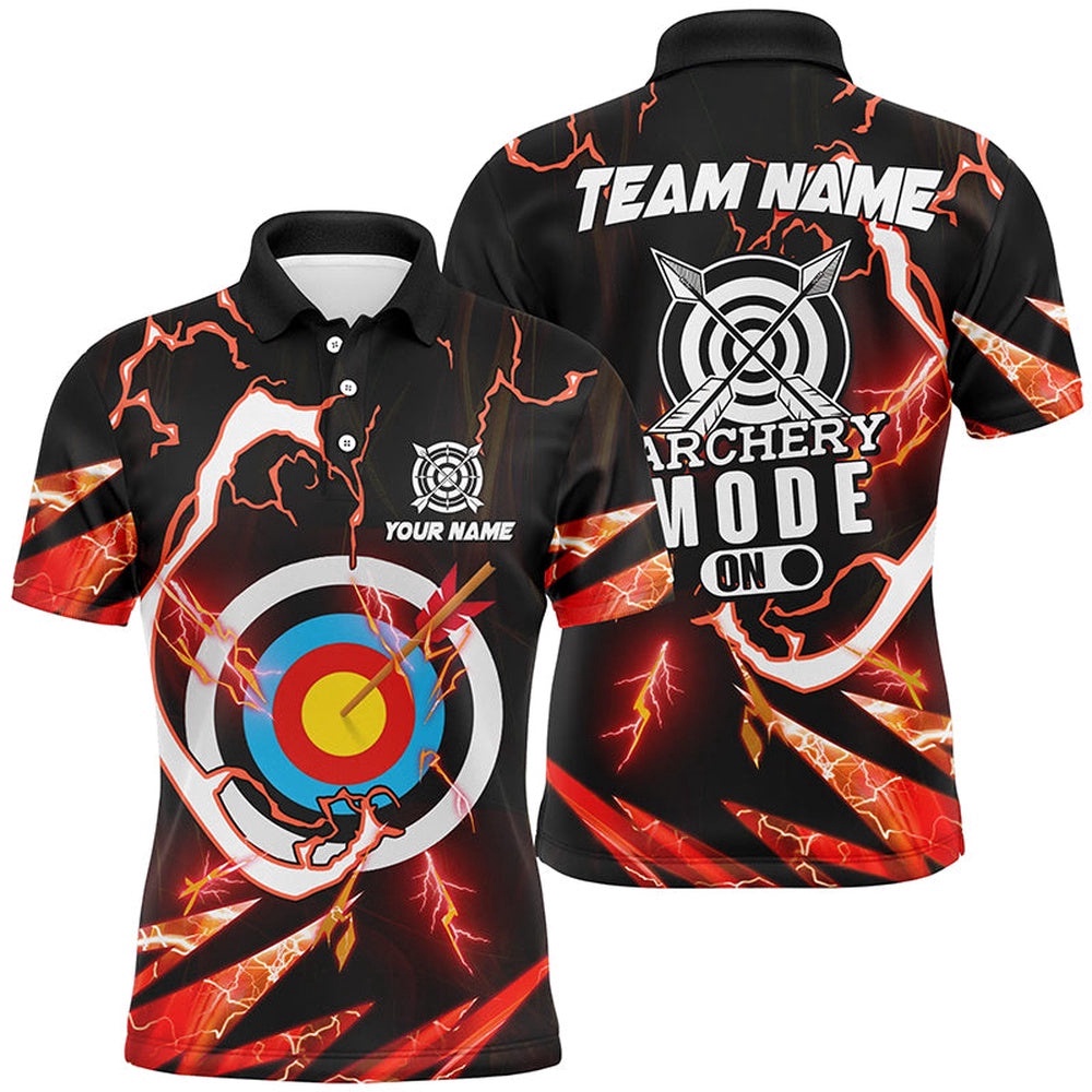 Red Thunder Archery Mode On Men Polo Shirts, Custom Archery Polo Team Shirts, Custom Archery Team Polo Shirt