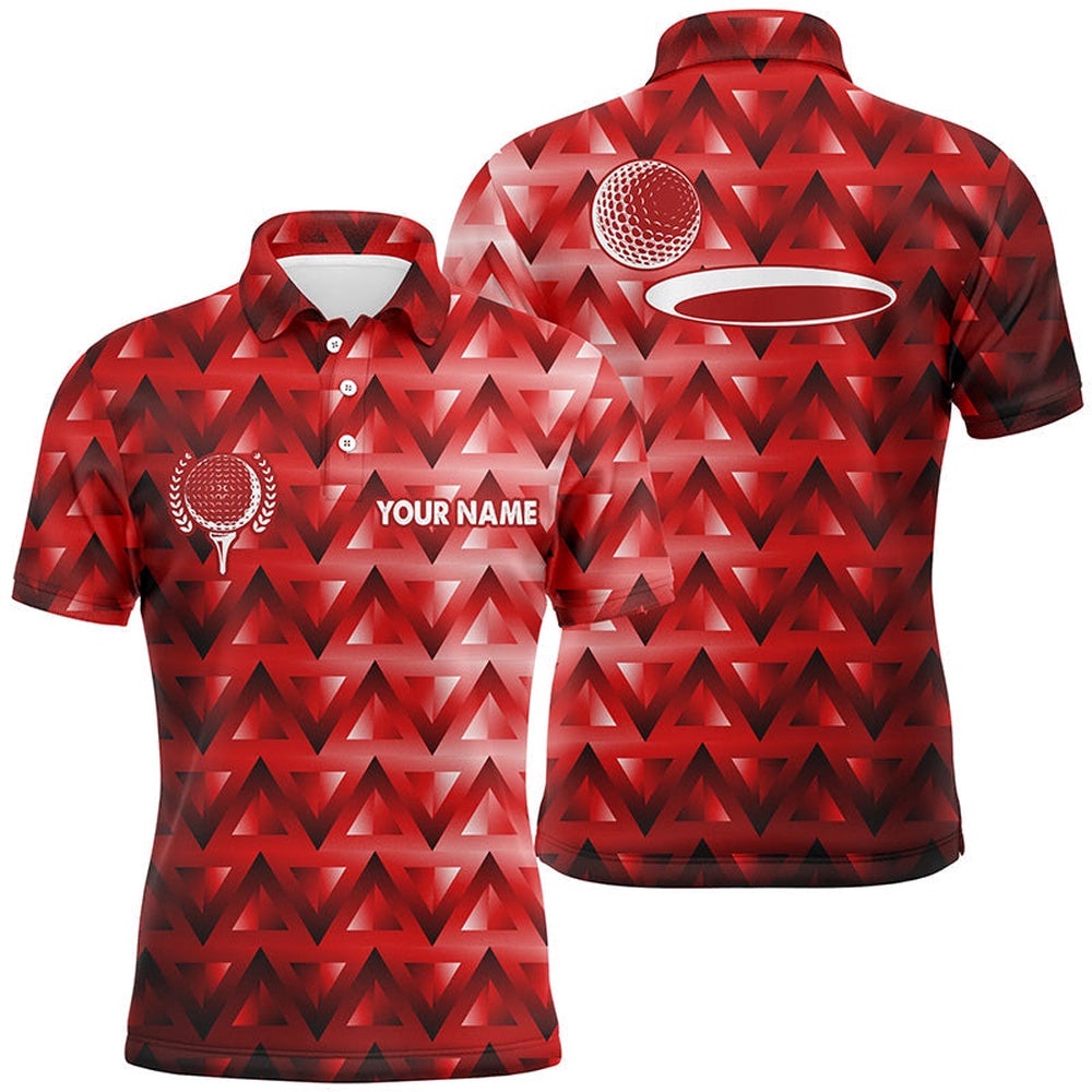 Red Triangle Pattern Men’s Golf Polo Shirts Custom Golf Tops For Men’s, Golf Polo Shirt, Golf Shirts