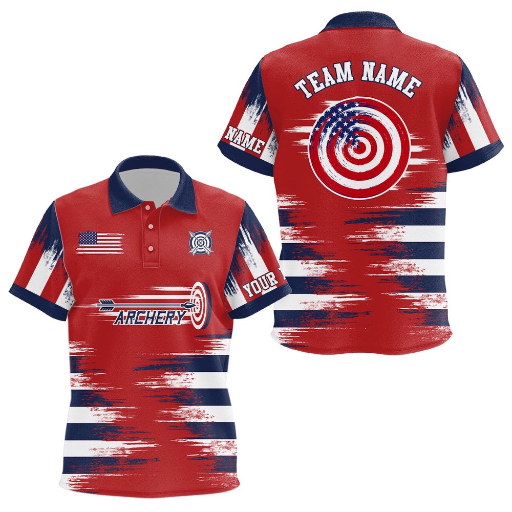 Red US Archery Target Polo Shirts Custom Team Name Archery Polo Shirts, Custom Archery Team Polo Shirt