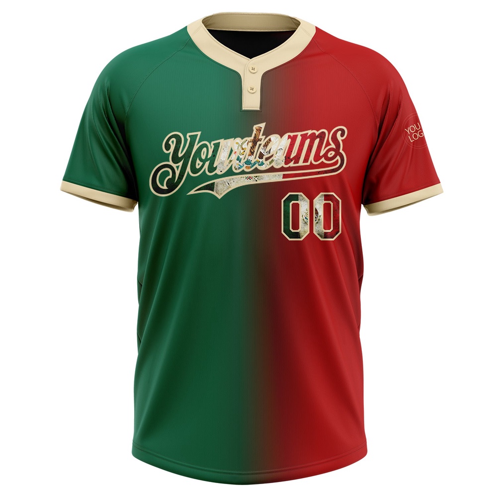 Red Vintage Mexican Flag Kelly Green City Cream Gradient Fashion Two Button Unisex Softball Jersey, Custom Team Softball Jersey