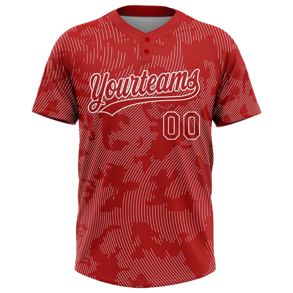 Red White 3D Pattern Curve Lines Two Button Unisex Softball Jersey, Custom Team Softball Jersey