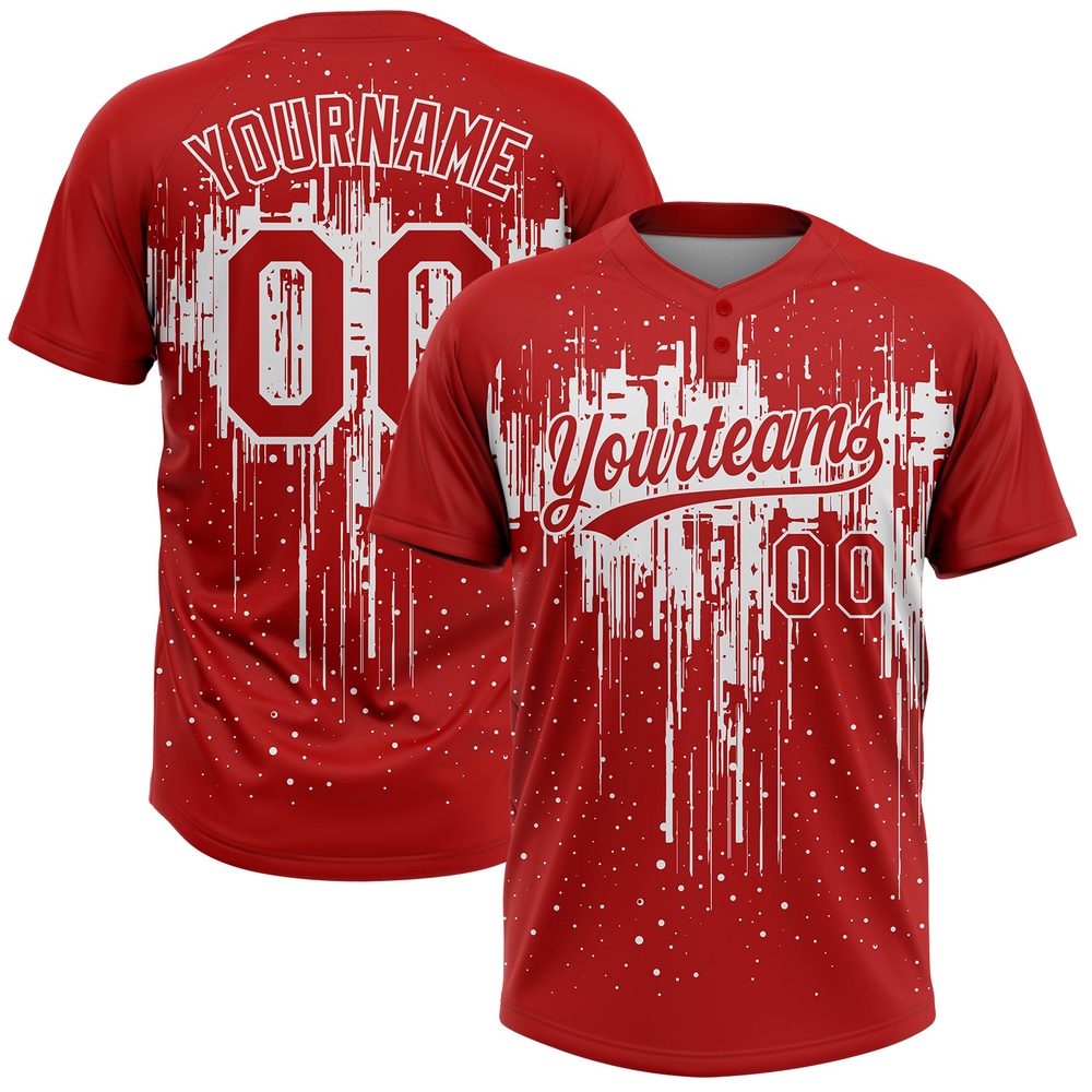 Red White 3D Pattern Dripping Splatter Art Two Button Unisex Softball Jersey, Custom Team Softball Jersey