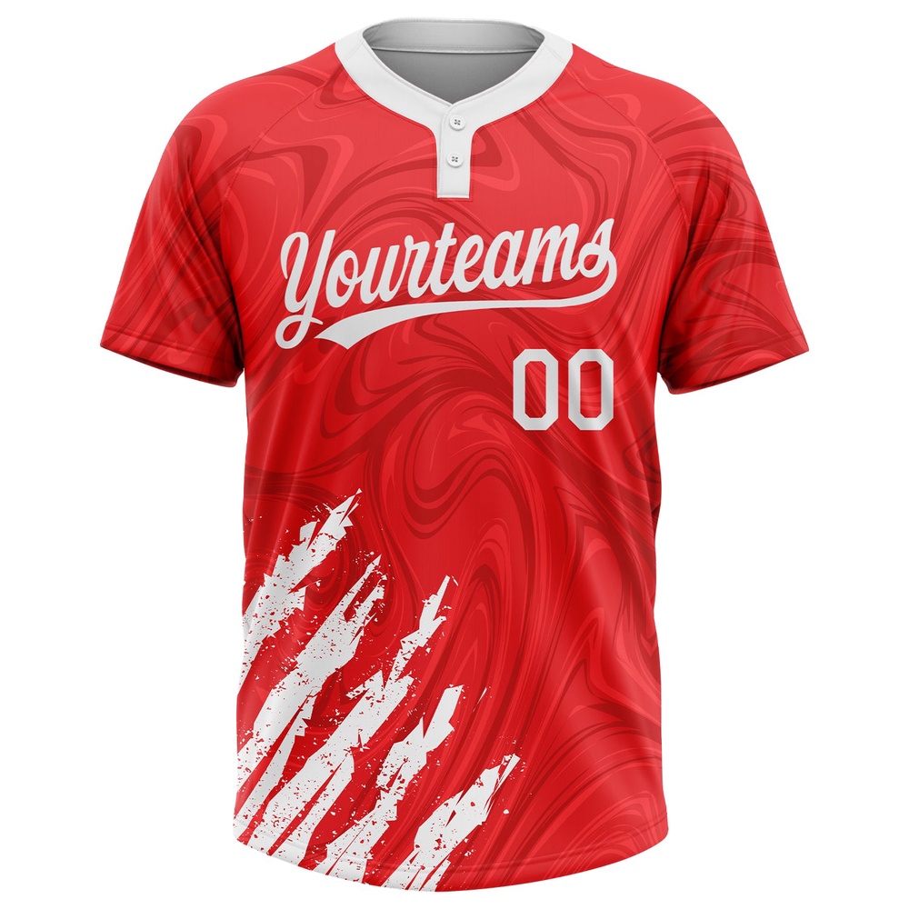 Red White 3D Pattern Two Button Unisex Softball Jersey, Custom Team Softball Jersey