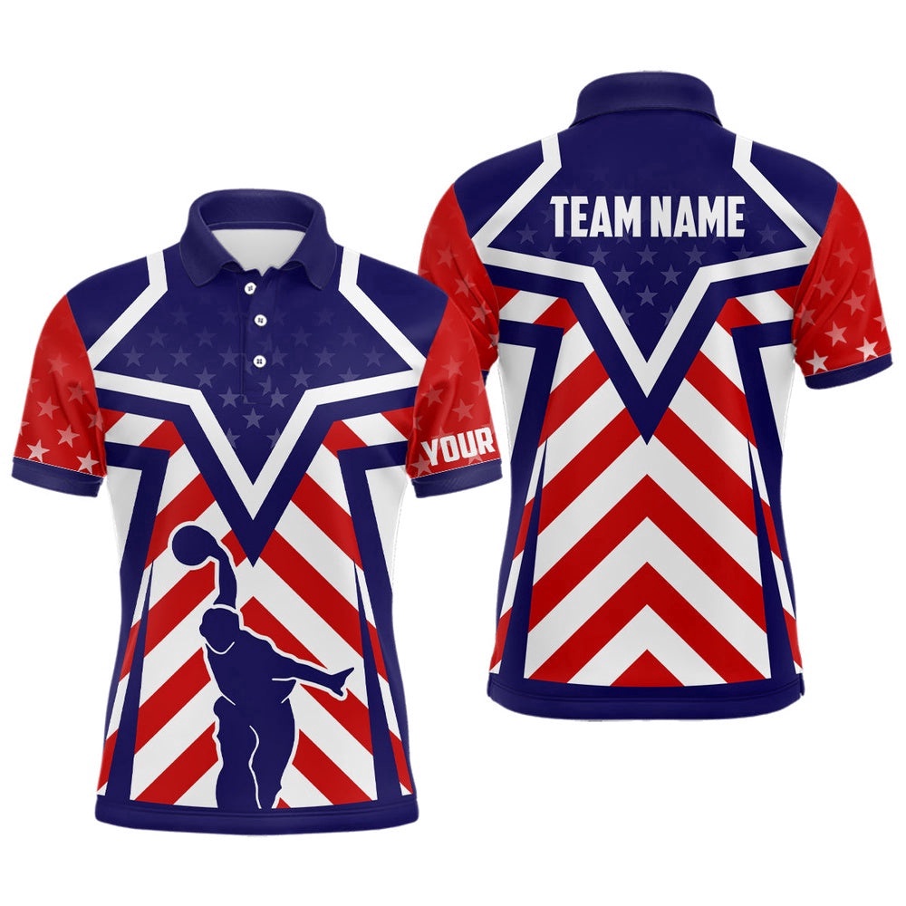 Red, White And Blue American Flag Bowling Polo Shirts For Men Custom Bowling Team League Polo Shirt, Personalized Bowling Team Shirt