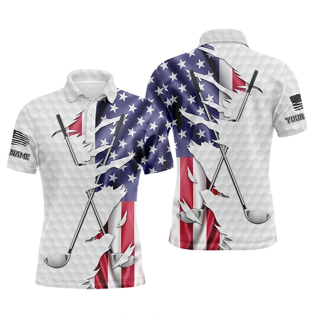Red, White, And Blue American Flag Men Golf Polo Shirts Custom Patriotic Golf Performance Shirts, Golf Polo Shirt, Golf Shirts