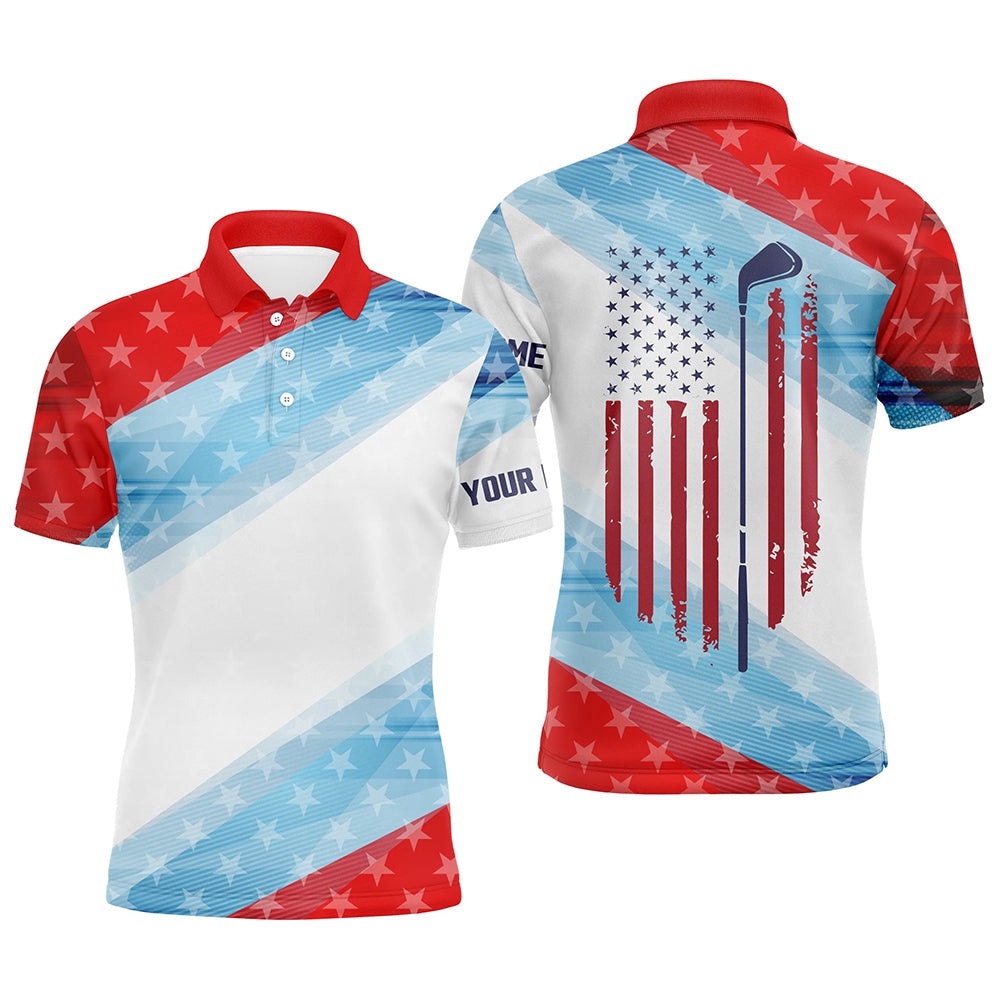 Red White And Blue American Flag Men’s Golf Polo Shirt Custom Men’s Patriotic Polo Shirts Golfing Gift, Golf Polo Shirt, Golf Shirts