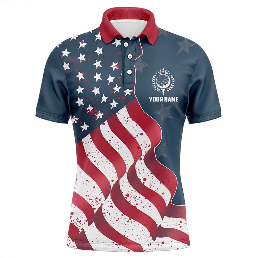 Red White And Blue American Flag Men’s Golf Polo Shirts Custom Patriotic Men’s Golf Shirts, Golf Polo Shirt, Golf Shirts