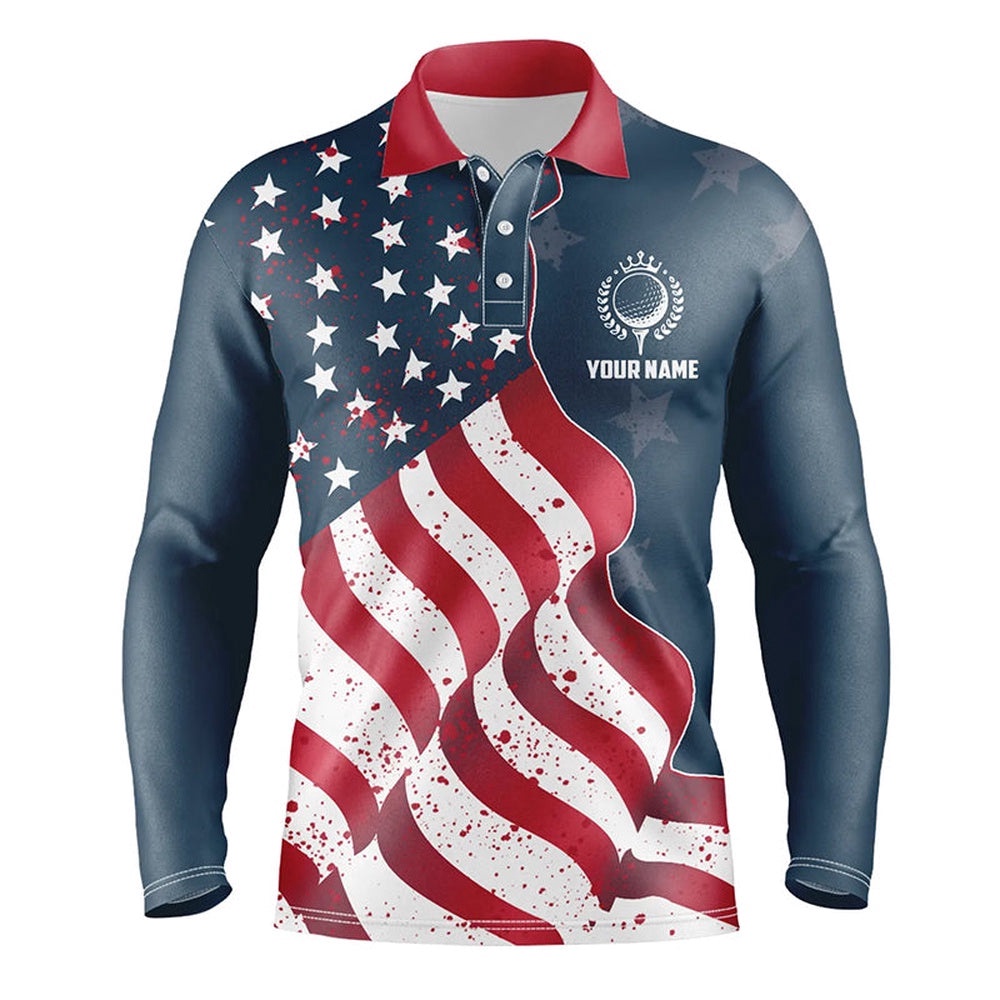 Red White And Blue American Flag Men’s Golf Polo Shirts Custom Patriotic Men’s Golf Shirts, Golf Polo Shirt, Golf Shirts