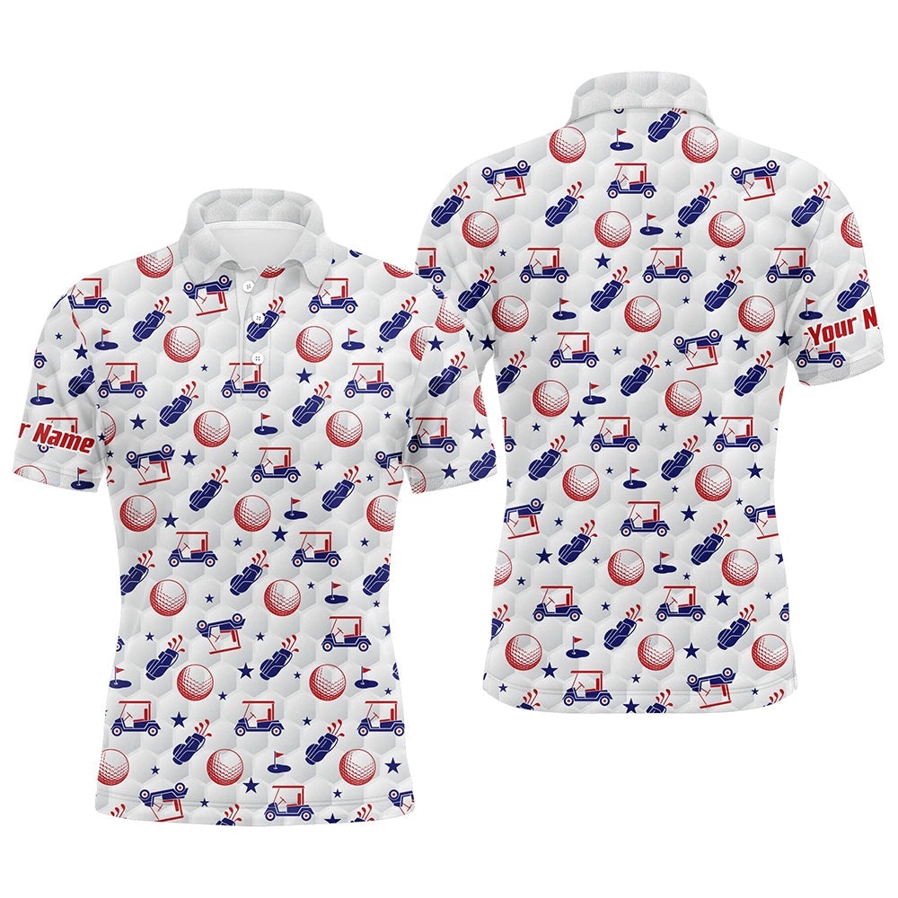 Red, White, And Blue Men Golf Polo Shirts Custom American Flag Patriotic Golf Clubs Pattern Golf Shirt, Golf Polo Shirt, Golf Shirts