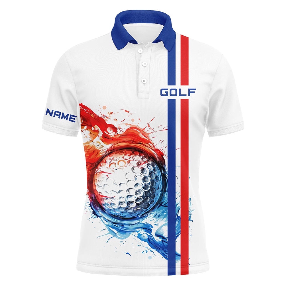 Red, White And Blue Stripe Men’s Golf Polo Shirts Custom Golf Ball Men’s Golf Tops, Team Golf Shirts, Golf Polo Shirt, Golf Shirts