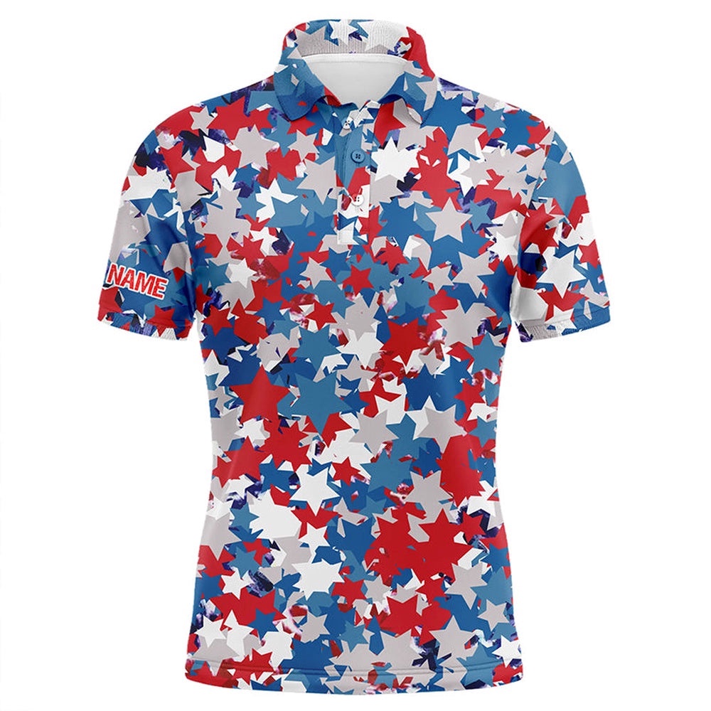 Red, White And Blue Th Of July Star Men’s Golf Polo Shirts Custom Patriotic Team Golf Shirts For Men, Golf Polo Shirt, Golf Shirts